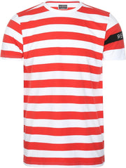Re-Born Streep Korte Mouw T-shirt Heren - Rood/Wit - Maat XL