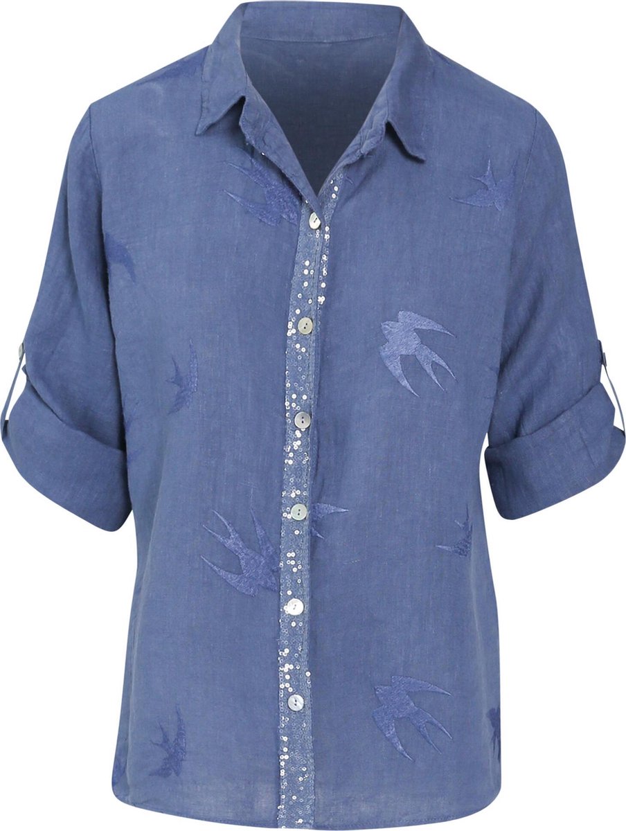 Cassis - Linnen blouse met zwaluwen - Indigo