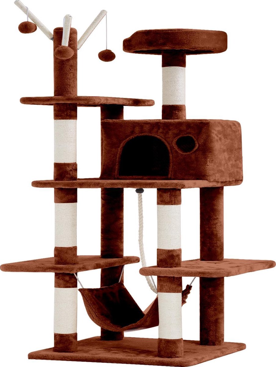 BestPet CT-T154-BROWN Kattenboom voor katten - Speelhuis - Met hangmat - Bruin