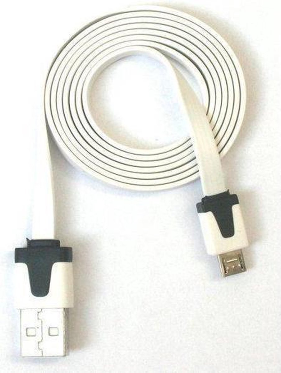Platte Micro USB oplaad kabel 1 meter - Wit  (voor oa Samsung Galaxy S3 / S4 / HTC )