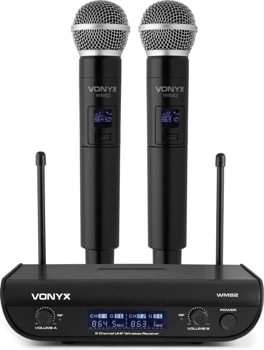 Draadloze microfoon - Vonyx WM82 draadloze microfoonset UHF met twee handmicrofoons
