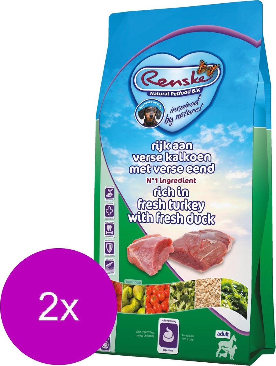 Renske Adult Kalkoen&Eend - Hondenvoer - 2 x 12 kg
