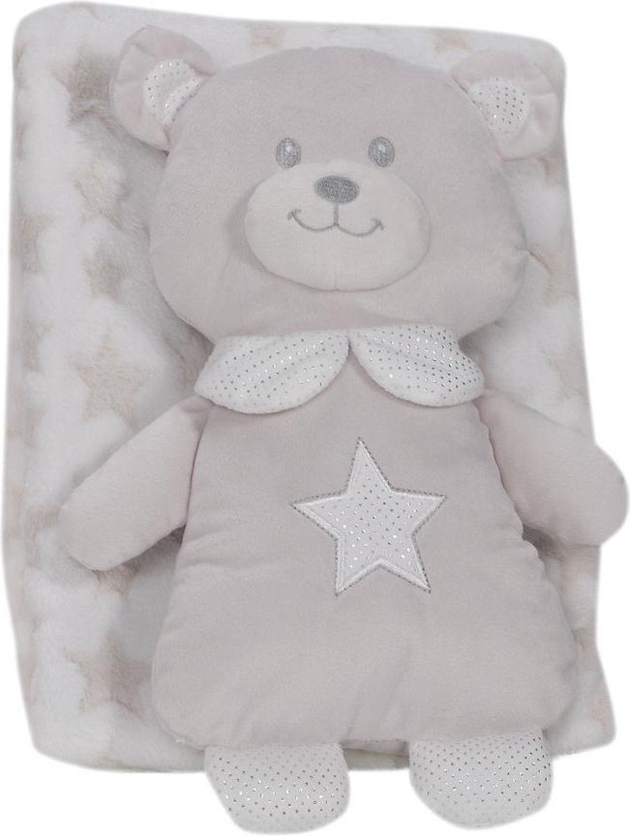 Interbaby Babydeken En Knuffel Beer 80 X 110 Cm Pluche Grijs