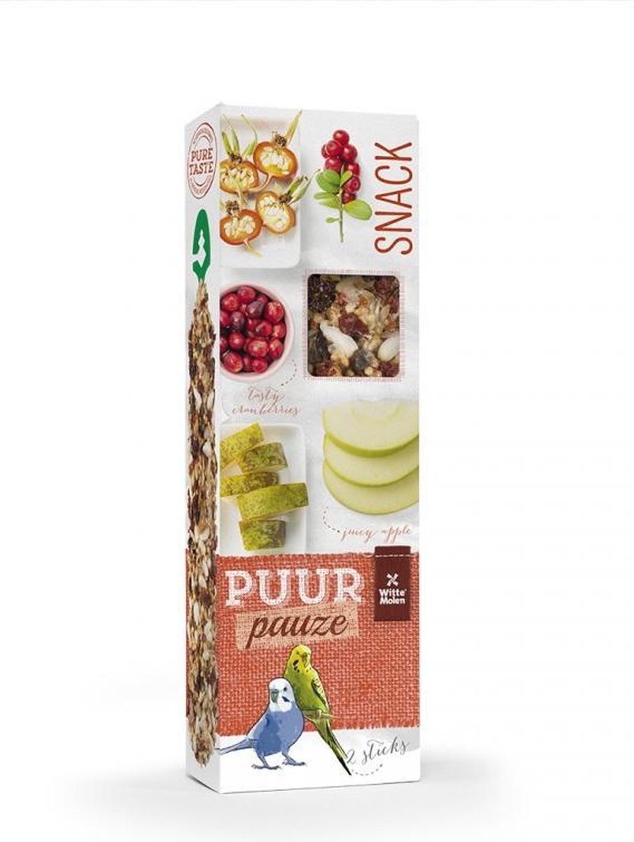 Witte Molen Puur pauze sticks parkiet appel & rozenbottel 60gr