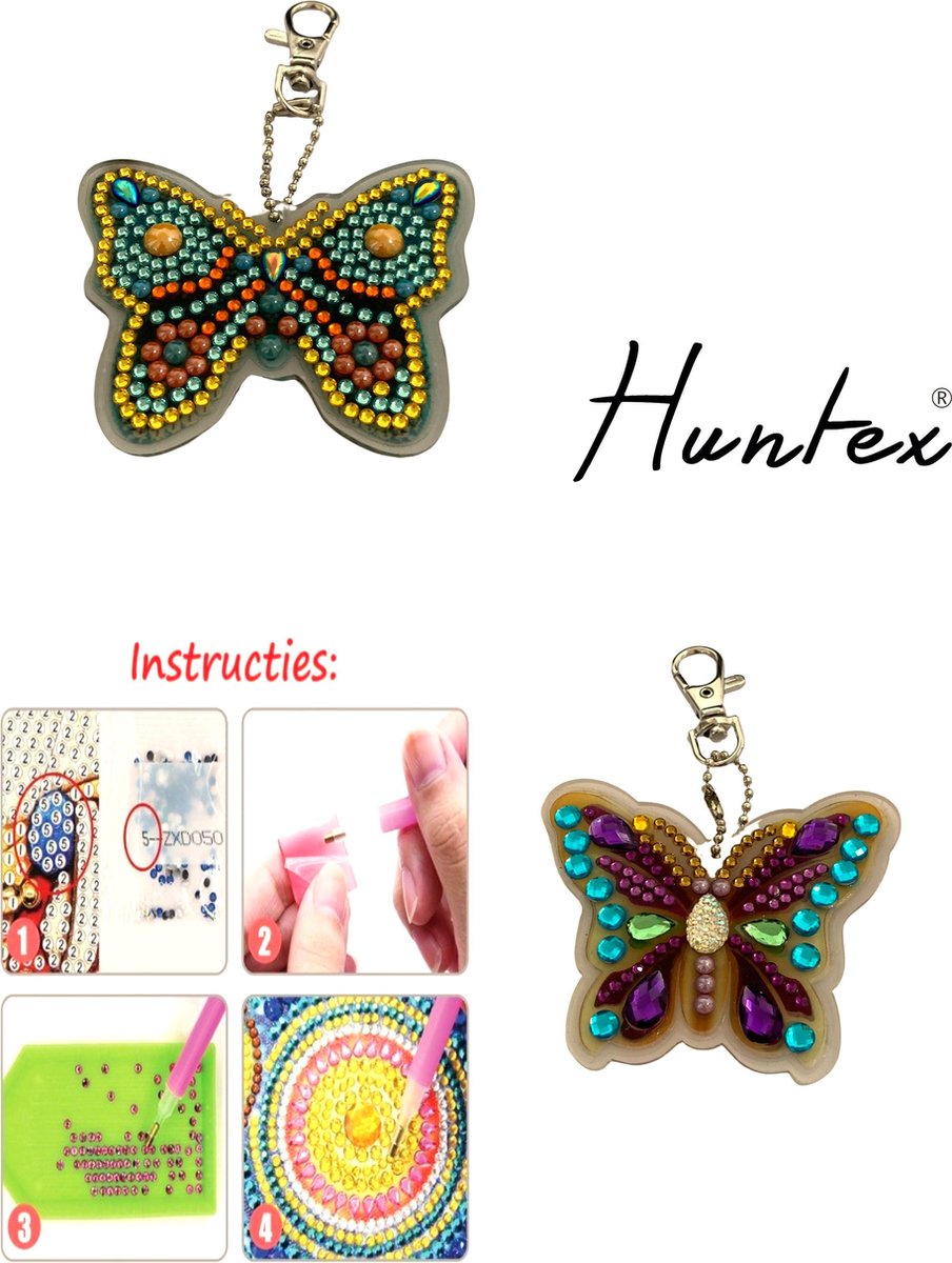 Huntex Diamond Painting Sleutelhanger Set - 2 Vlinders - Accessoires - pen - Kinderen - Pakket Volwassenen - Pakket Full - Pakket Volledig - Accesoires - Dieren