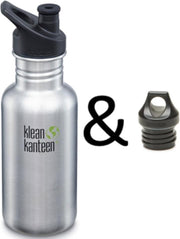 Klean Kanteen Classic Sport Cap - zilver - 532 ml- met loopcap- RVS