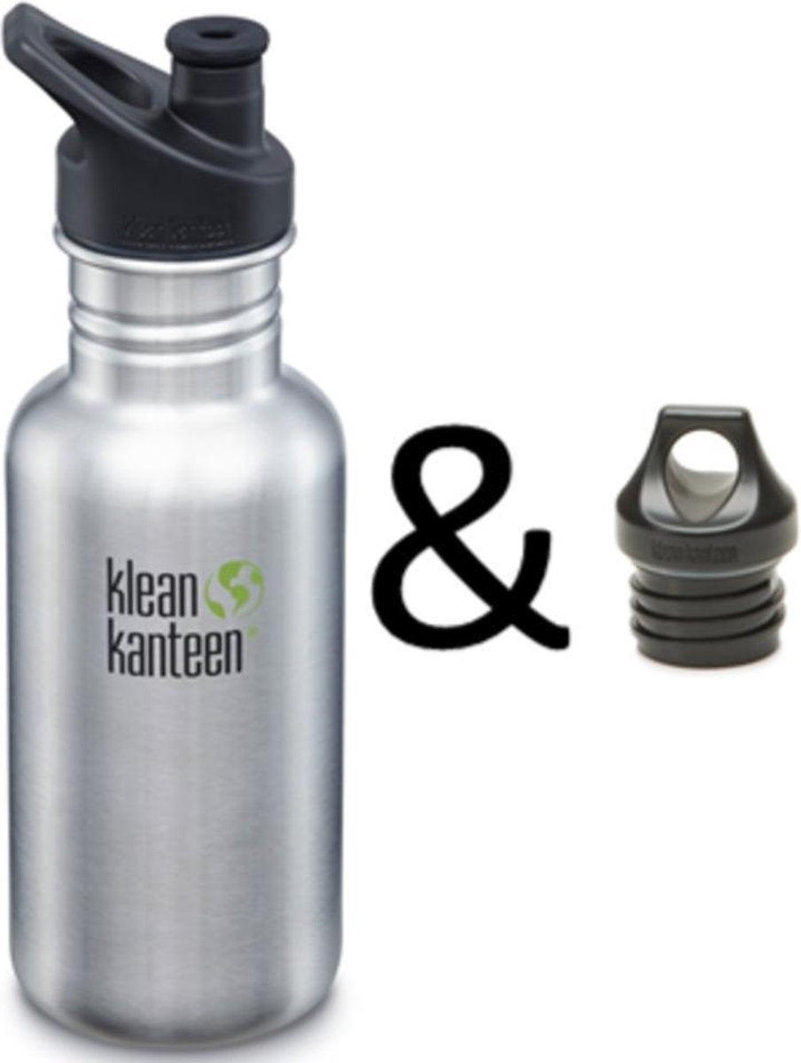 Klean Kanteen Classic Sport Cap - zilver - 532 ml- met loopcap- RVS
