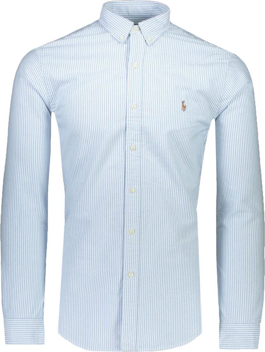 Polo Ralph Lauren  Overhemd Blauw Getailleerd - Maat XXL - Heren - Herfst/Winter Collectie - Katoen