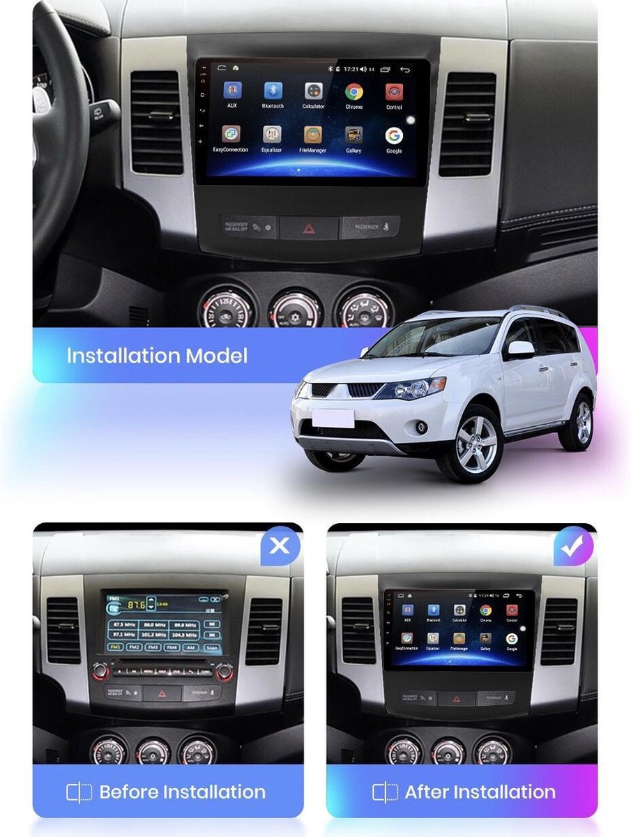 Mitsubishi Outlander 2005-2011 (voor originele systeem zonder Rockford) Android 10 navigatie Bluetooth USB WiFi 2+32GB