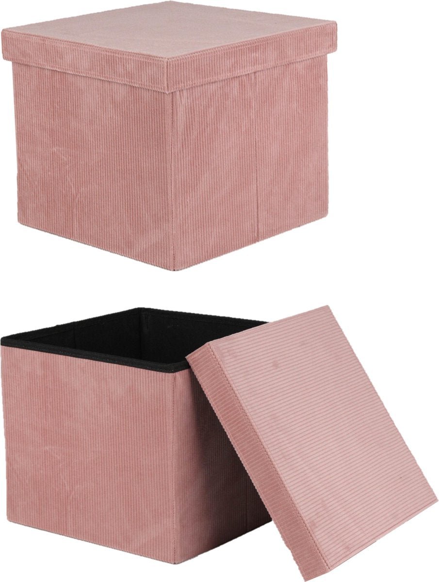 Oliva's - Opbergbox - Opbergmand met deksel - Opbergdoos - Set van 2 stuks - Velvet ribstof - Roze