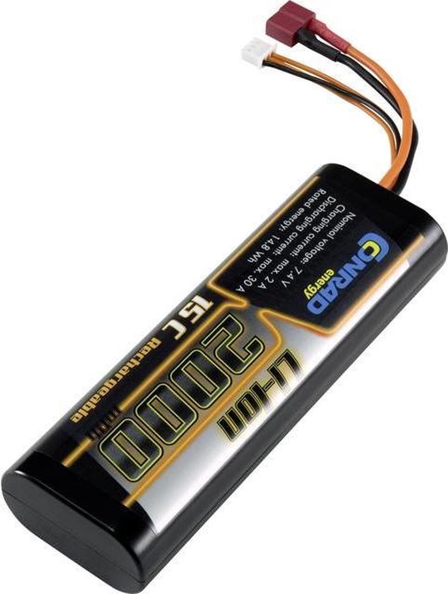 Conrad energy Li-ion accupack 7.4 V 2000 mAh Aantal cellen: 2 15 C Hardcase T-stekkersysteem