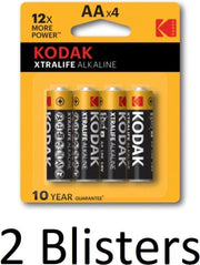 8 Stuks (2 Blisters a 4 st) Kodak Xtralife AA Alkaline Batterijen