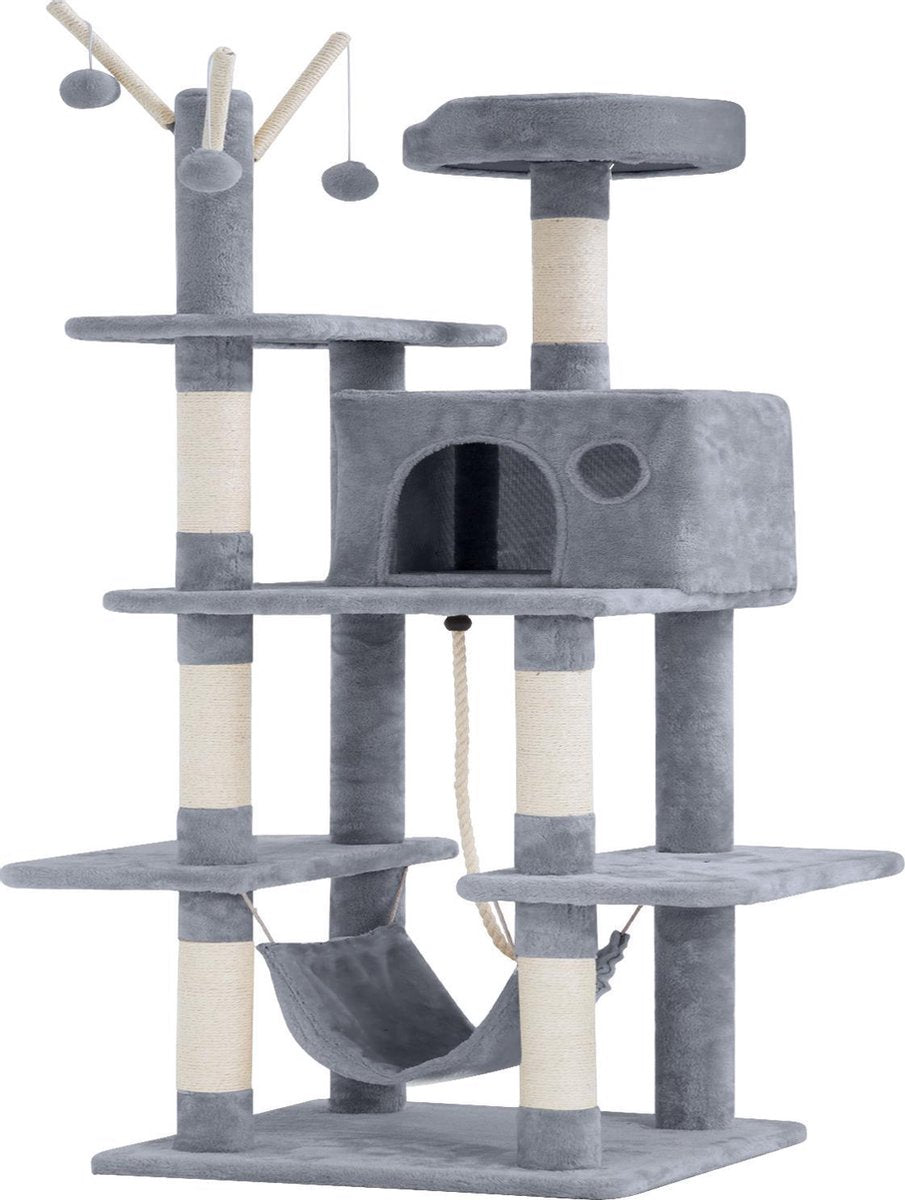 BestPet CT-T154-GREY Kattenboom voor katten - Speelhuis - Met hangmat - Grijs