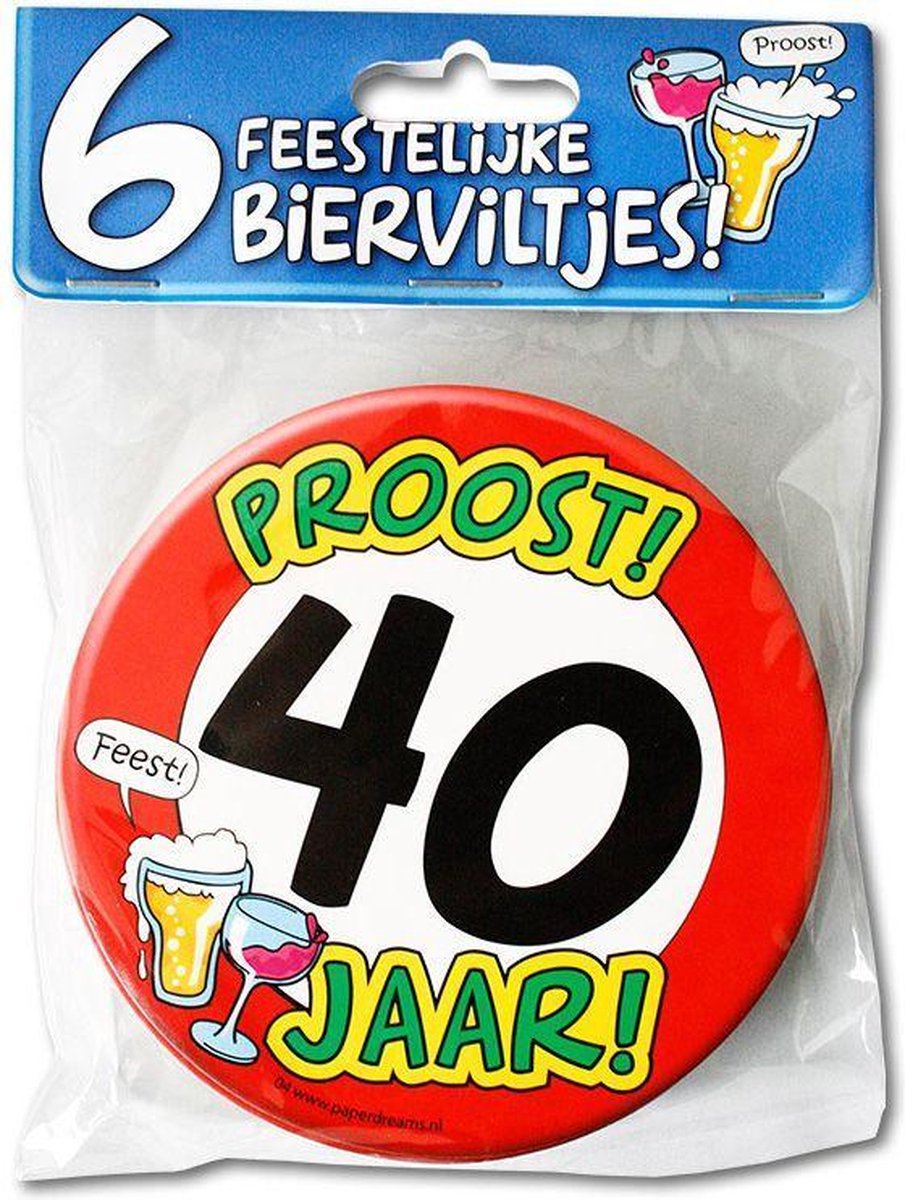 Bierviltjes proost 40 jaar per 6 stuks