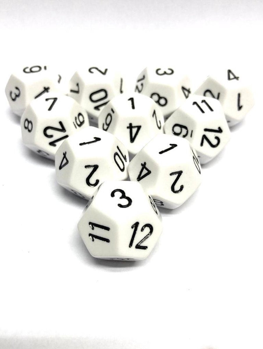 Diceshop 12-kantige dobbelsteen (SET van 10 STUKS) D12 Wit | Zwart