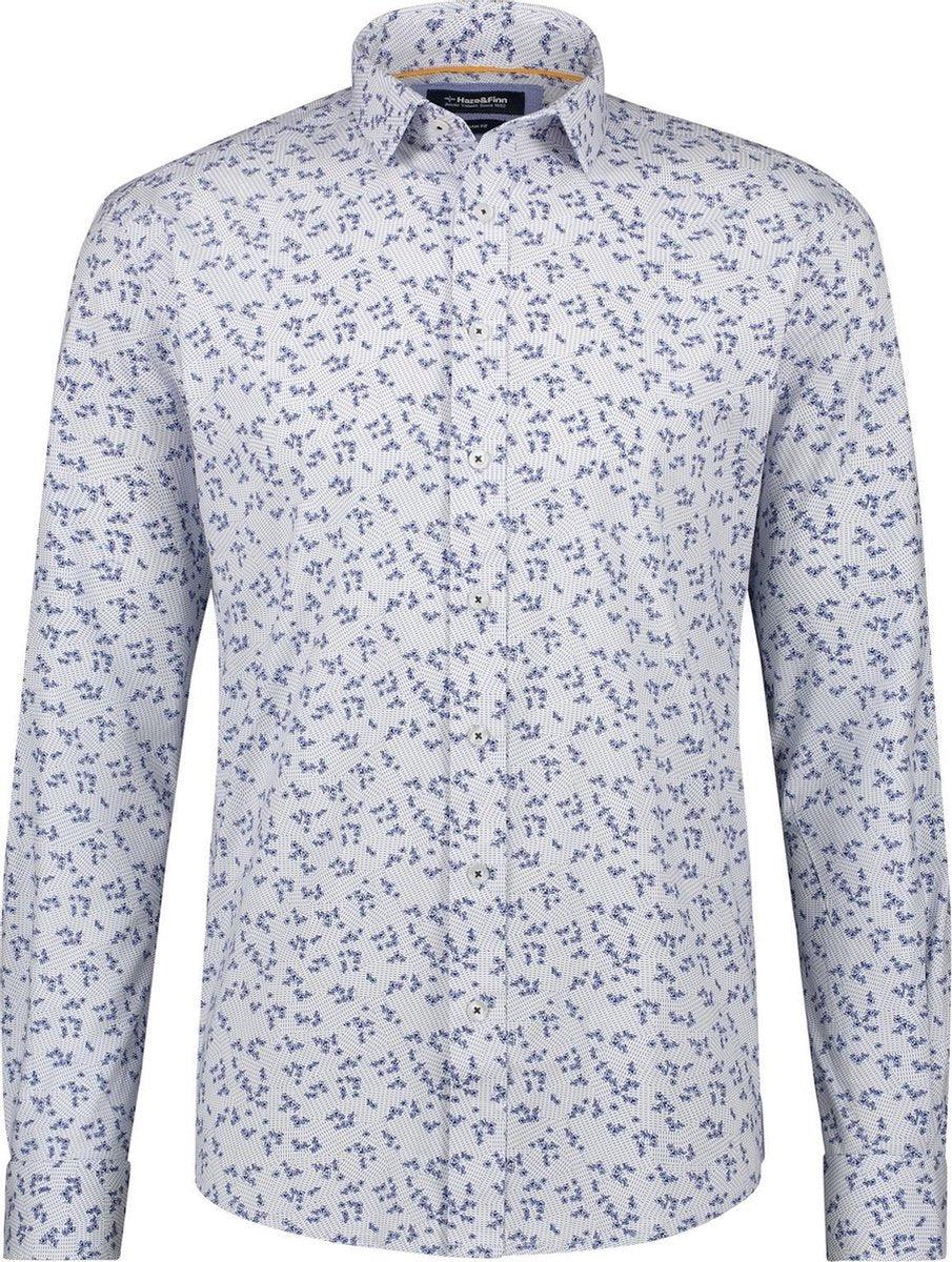 Haze&Finn Overhemd Print Indigo Blauw (MC15-0100-41 - IndigoStripeFlowers)