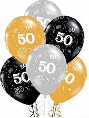 20 stuks ballonnen 50 jaar zilver - goud - zwart