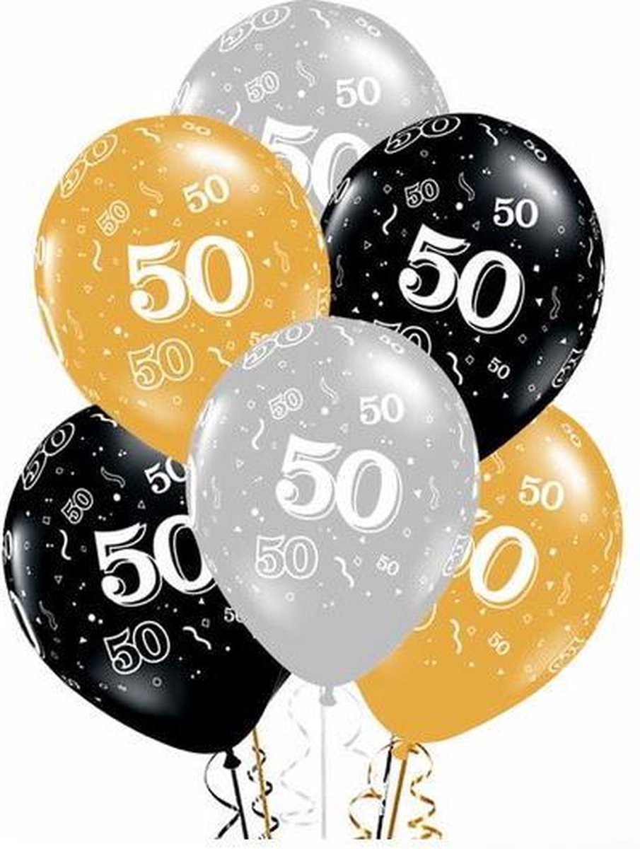 20 stuks ballonnen 50 jaar zilver - goud - zwart
