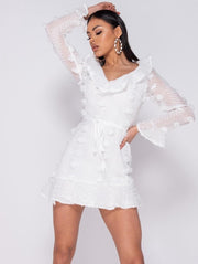 PARISIAN Dobby Frill Detail Mini Dress - Dames - Wit