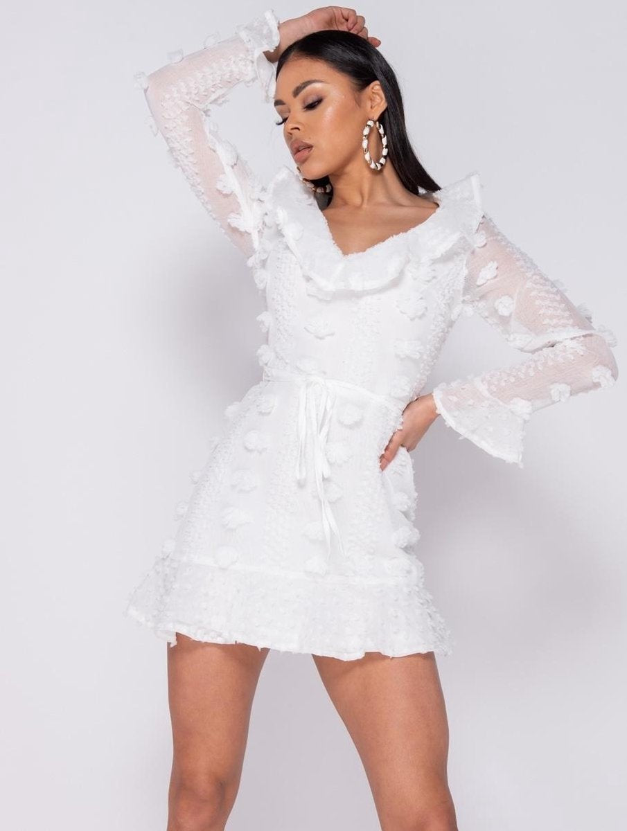PARISIAN Dobby Frill Detail Mini Dress - Dames - Wit