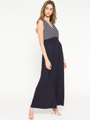 Tweedelige lange jurk met strepen - Marine Blauw