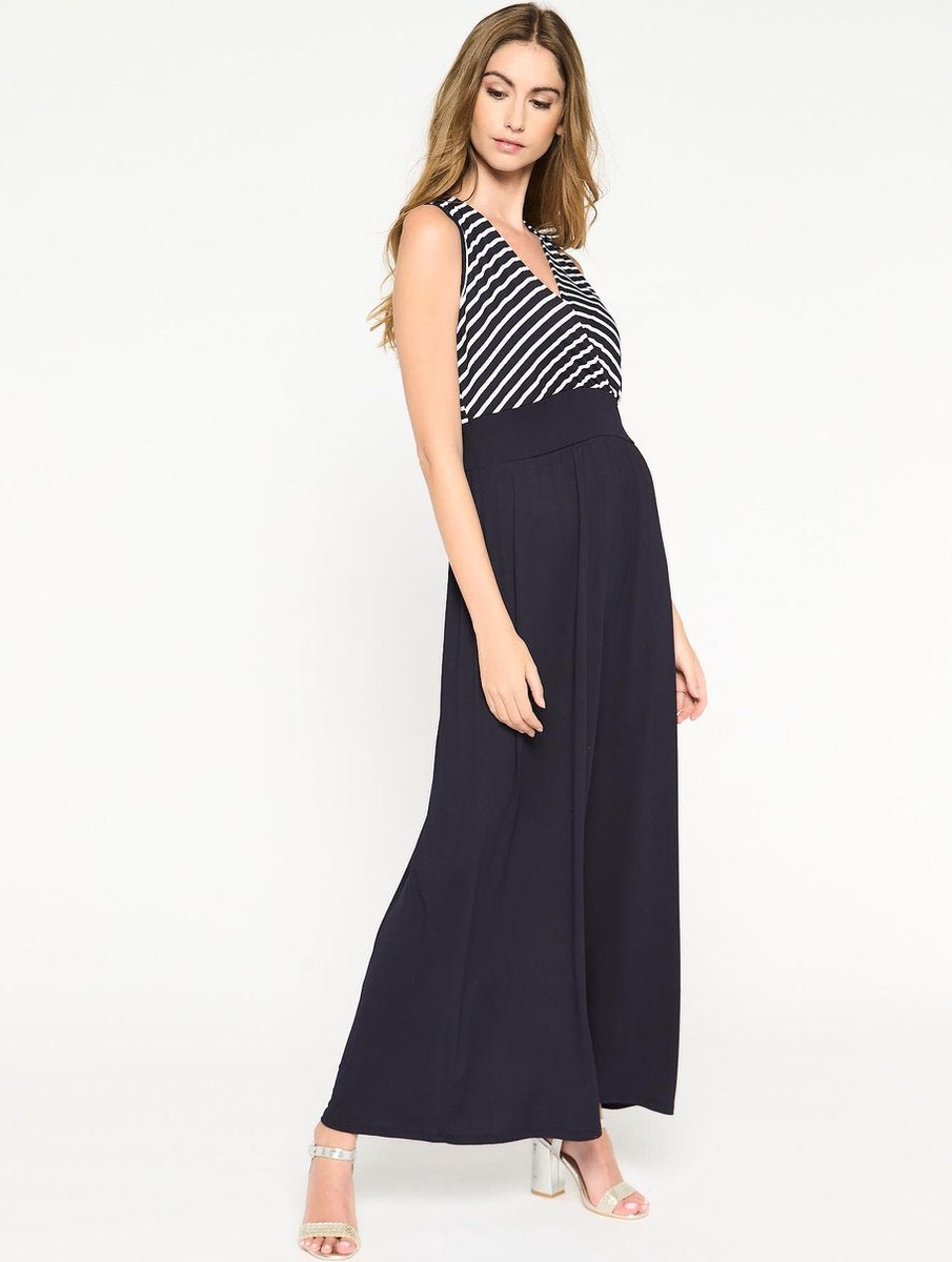 Tweedelige lange jurk met strepen - Marine Blauw