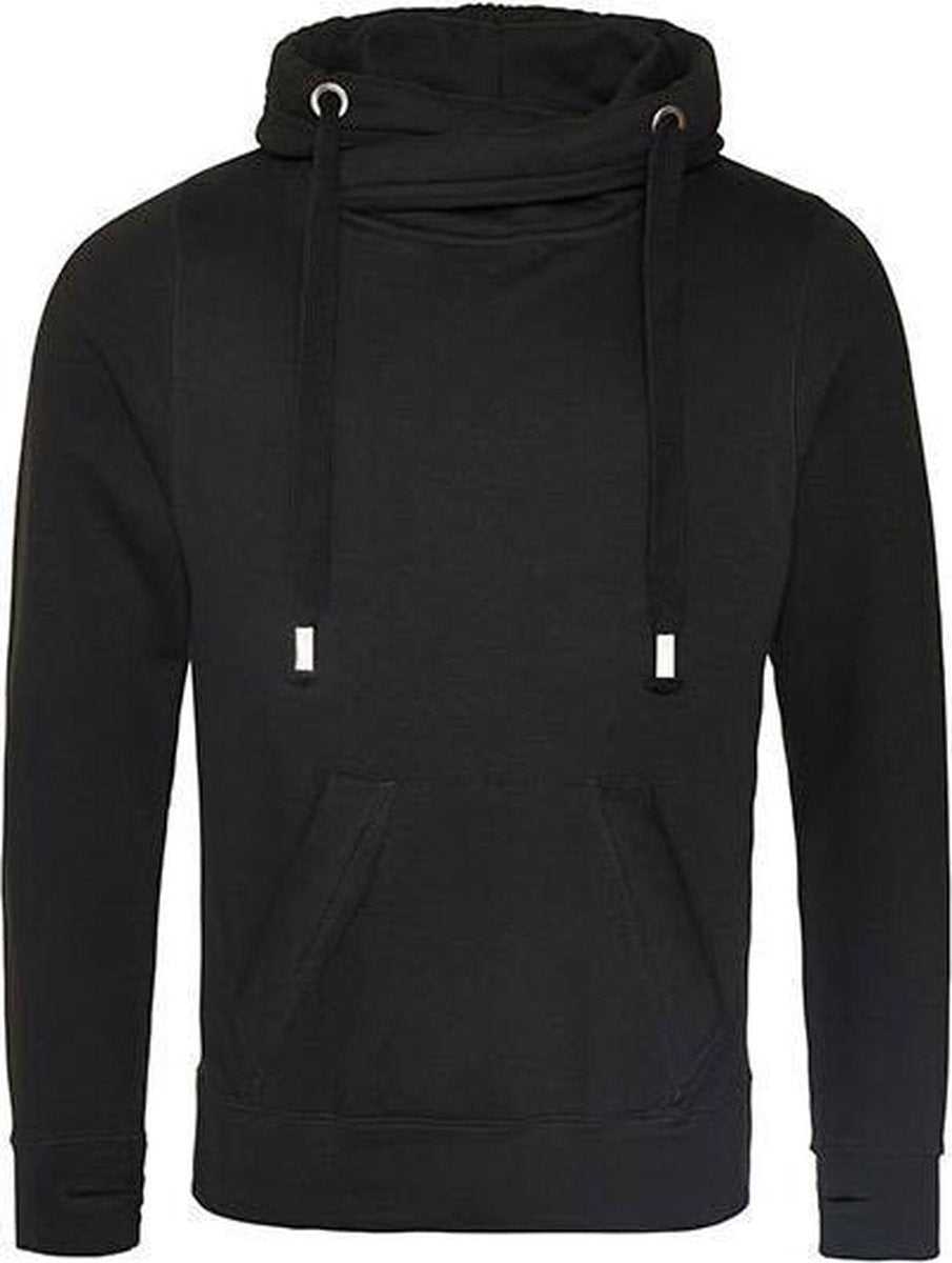 Cross Neck Hoodie  Unisex  Normal fit Black Zwart maat L