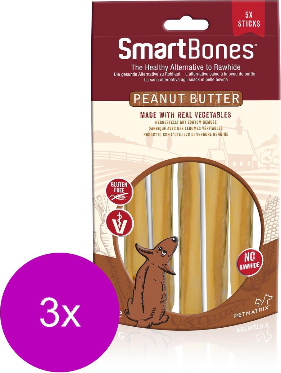 Smartsticks Innovative Chews - Hondensnacks - 3 x Pindakaas 100 g 5 stuks
