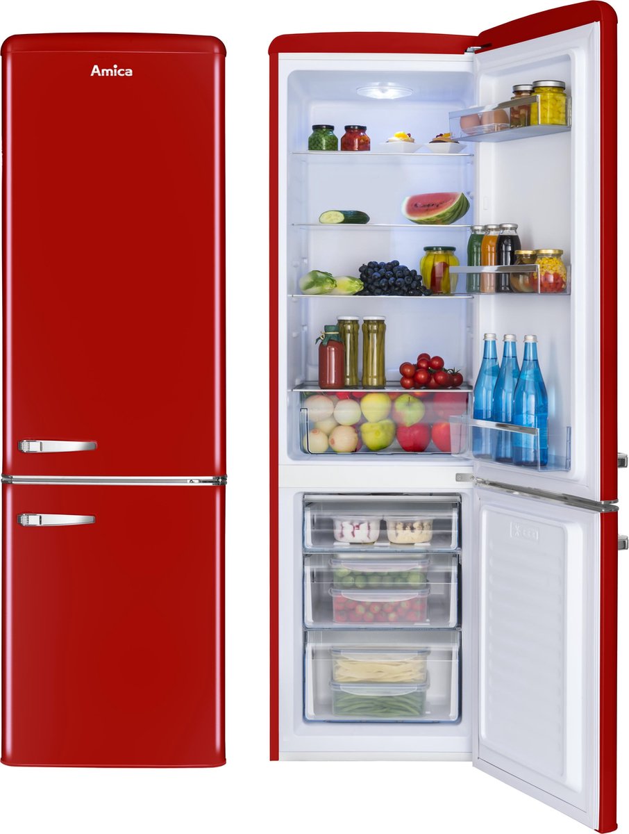 Amica AR8242R - Retro Koel-Vriescombinatie - Hoogglans Rood - E label