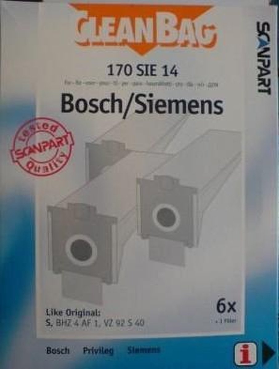 Bosch Siemens Privileg stofzuigerzakken 6 stuks + filter Cleanbag 170sie14