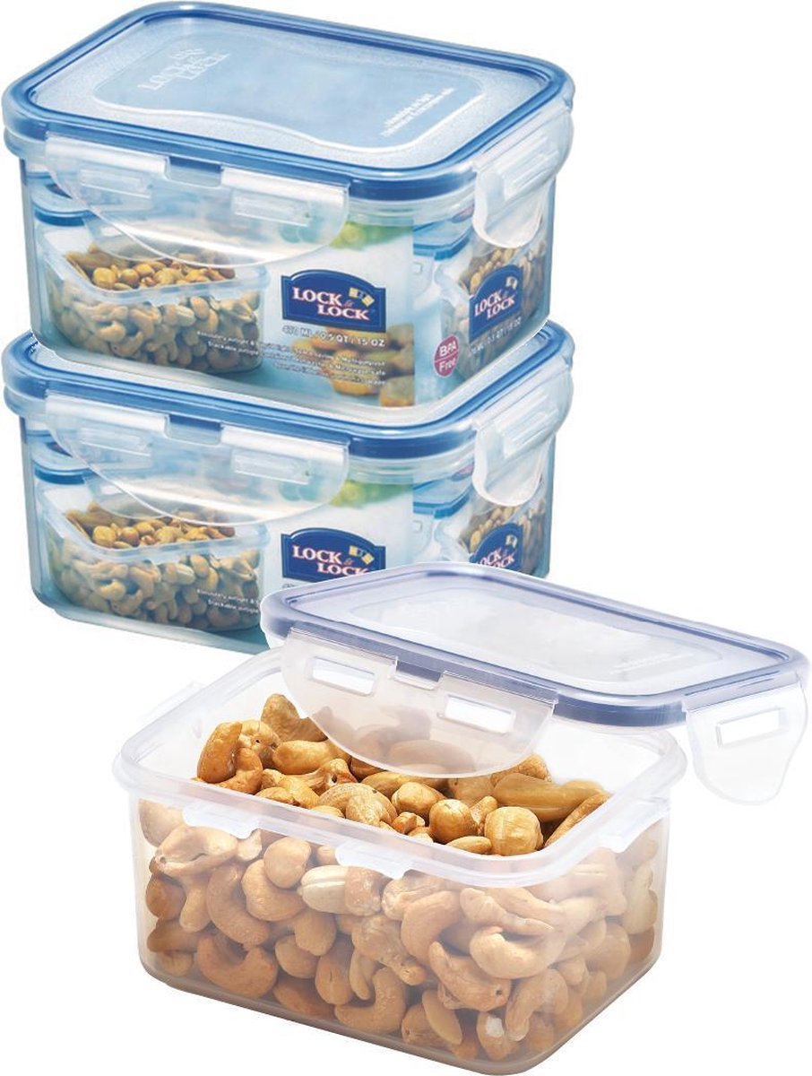Lock&Lock Vershoudbakjes | Bewaardozen voedsel | Snackdoosjes - Set van 3 Stuks - 470 ml - Transparant