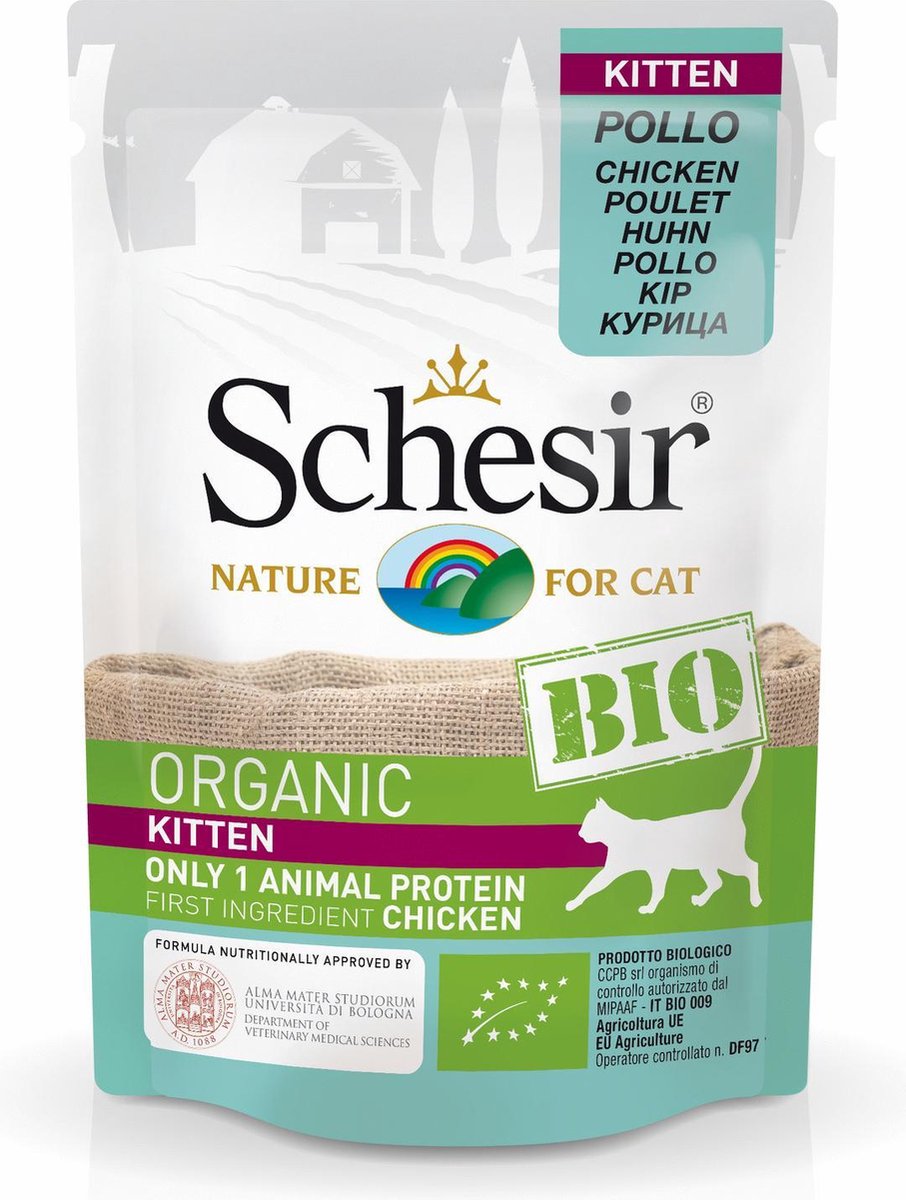 Schesir biologisch natvoer voor de volwassene kat 85gr rund 16 stuks