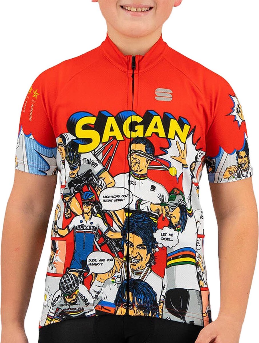 Sportful Sportful Super Peter Fietsshirt - Maat 164  - Unisex - rood - wit - blauw - geel - zwart
