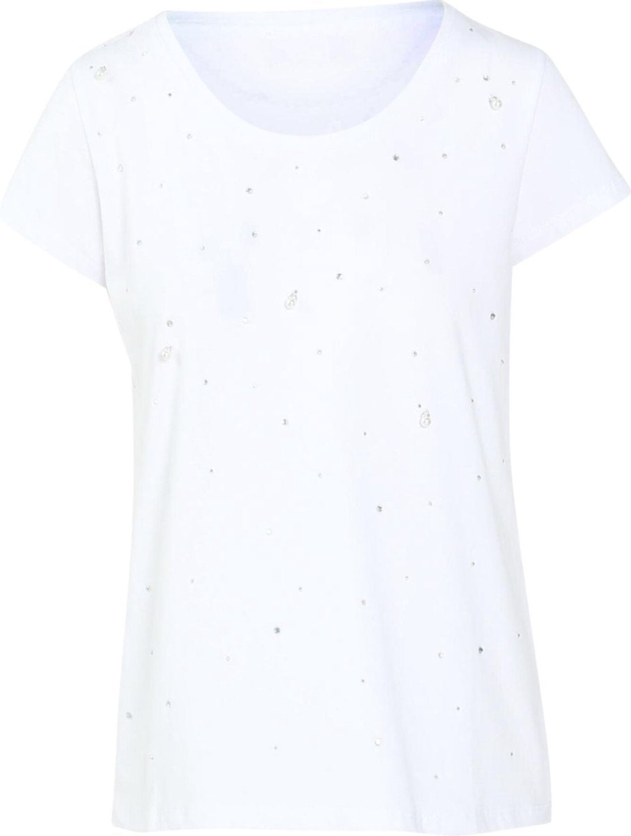 Cassis - Katoenen T-shirt met kraaltjes en strassteentjes - Wit