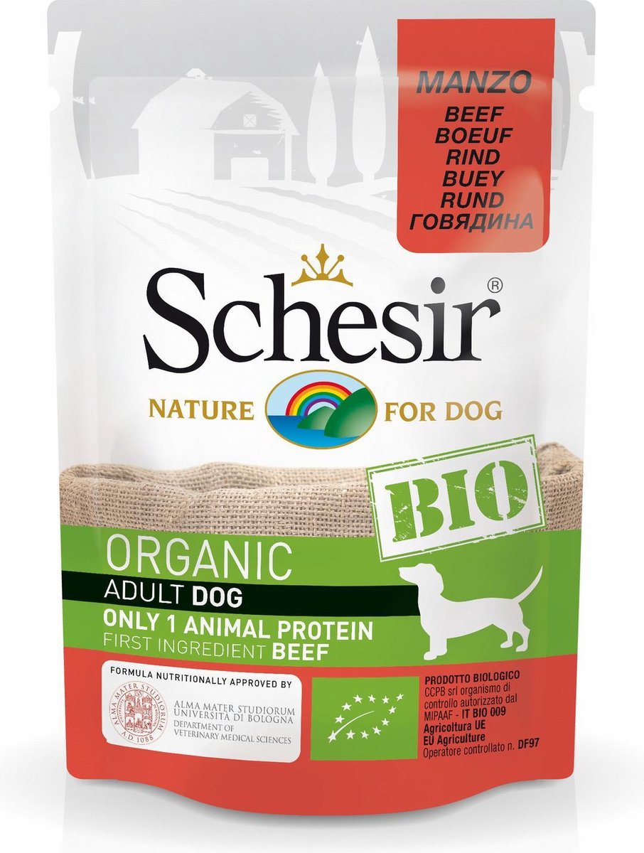 Schesir Hond Bio Pouch Paté 85 g - Hondenvoer - Rund