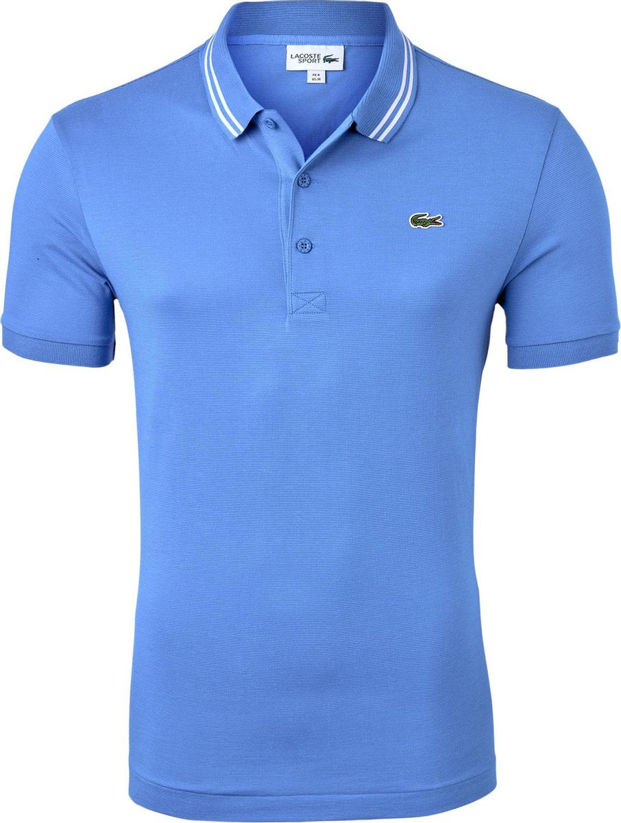 Lacoste Sport polo Slim Fit - super light knit - lichtblauw met wit -  Maat: 4XL