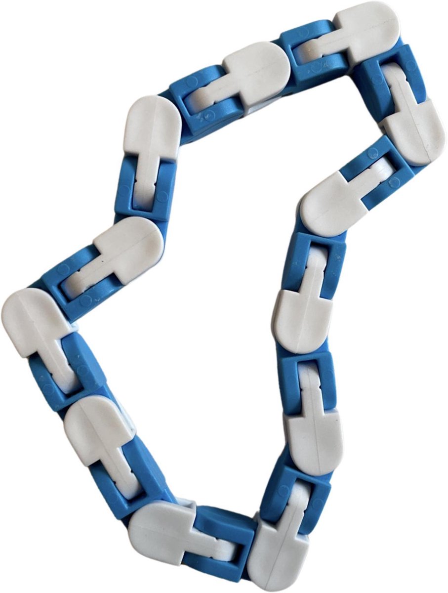 Premium Kwaliteit Wacky Tracks / Fidget Toy Ketting | Schakel Puzzel | Snake Puzzles | Anti Stress Speelgoed | Bekend van TikTok | Wit-Blauw
