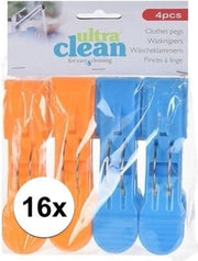 16x Oranje en blauwe handdoek knijpers 13cm