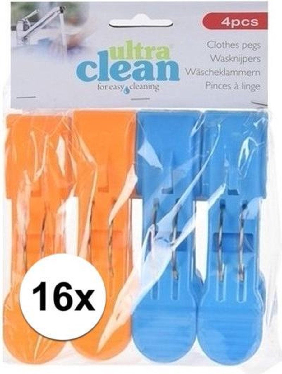 16x Oranje en blauwe handdoek knijpers 13cm