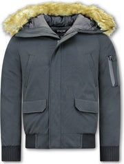 Enos Korte Heren Winterjas – Met Faux Bontkraag – Zwart - Maat: M
