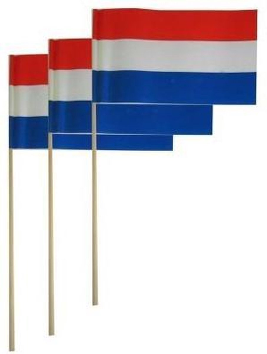 Vlaggetjes papier op stok rood/wit/blauw per 50