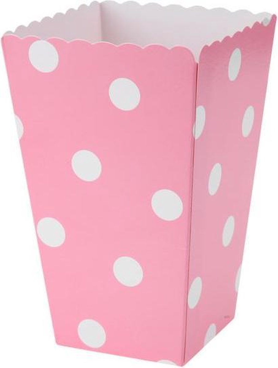 12 stuks popcornbakjes roze met witte stippen
