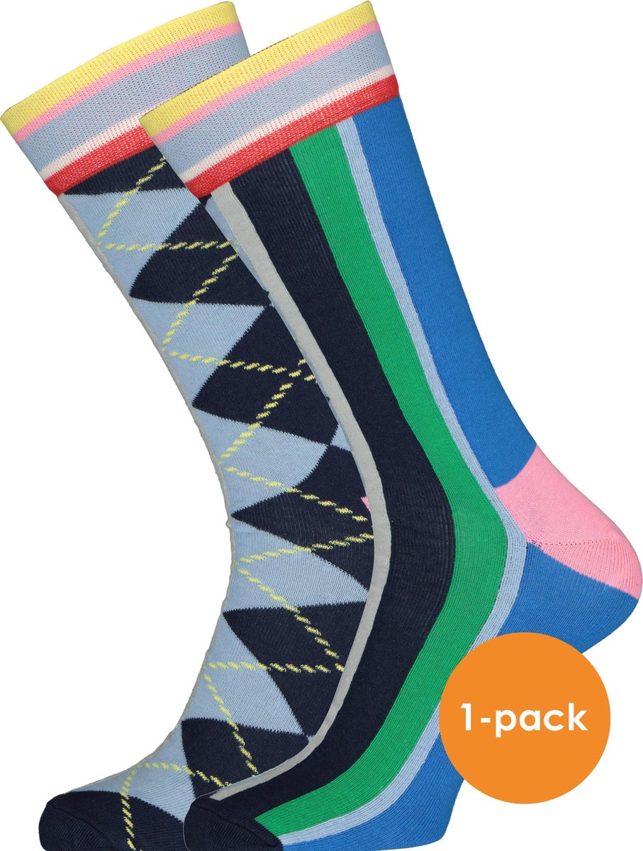 Happy Socks Half/half Argyle and Stripe Sock - Unisex - Maat: 36-40