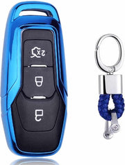 Galvaniserende TPU autosleutelbehuizing met enkele schaal met sleutelring voor Ford FOCUS / Edge / Mondeo / EcoSport / ESCORT (blauw)