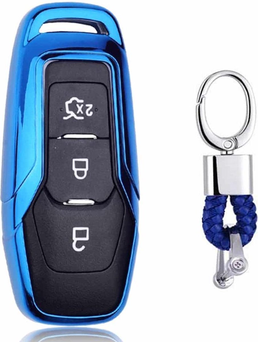 Galvaniserende TPU autosleutelbehuizing met enkele schaal met sleutelring voor Ford FOCUS / Edge / Mondeo / EcoSport / ESCORT (blauw)