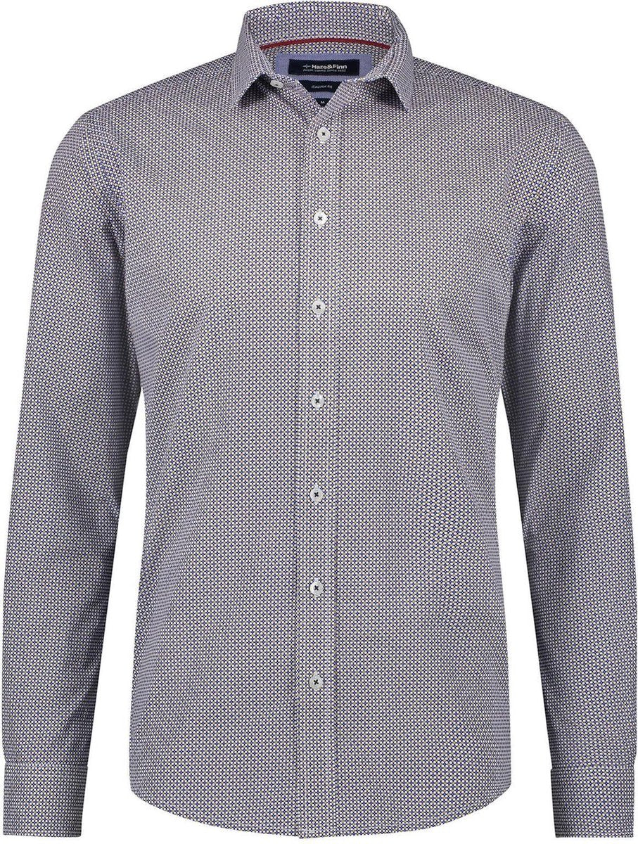 Haze&Finn Overhemd Print Navy Blauw/Geel (MC15-0100-11 - NavyStar-YellowDot)