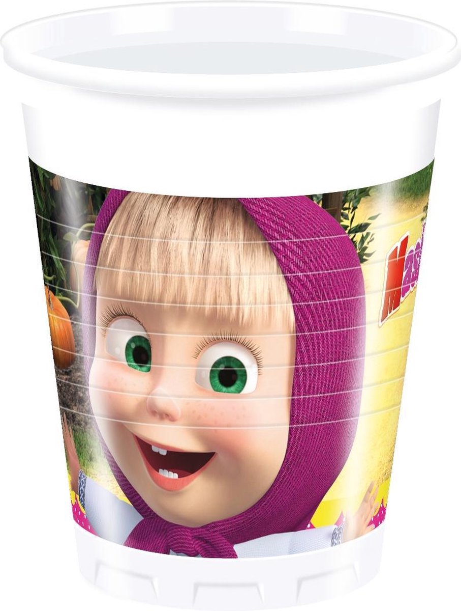 Masha en de Beer Bekers Versiering Plastic 200ml 8 stuks