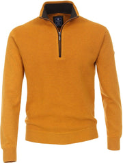 Redmond heren schipperstrui katoen met rits - okergeel structuur -  Maat: 3XL