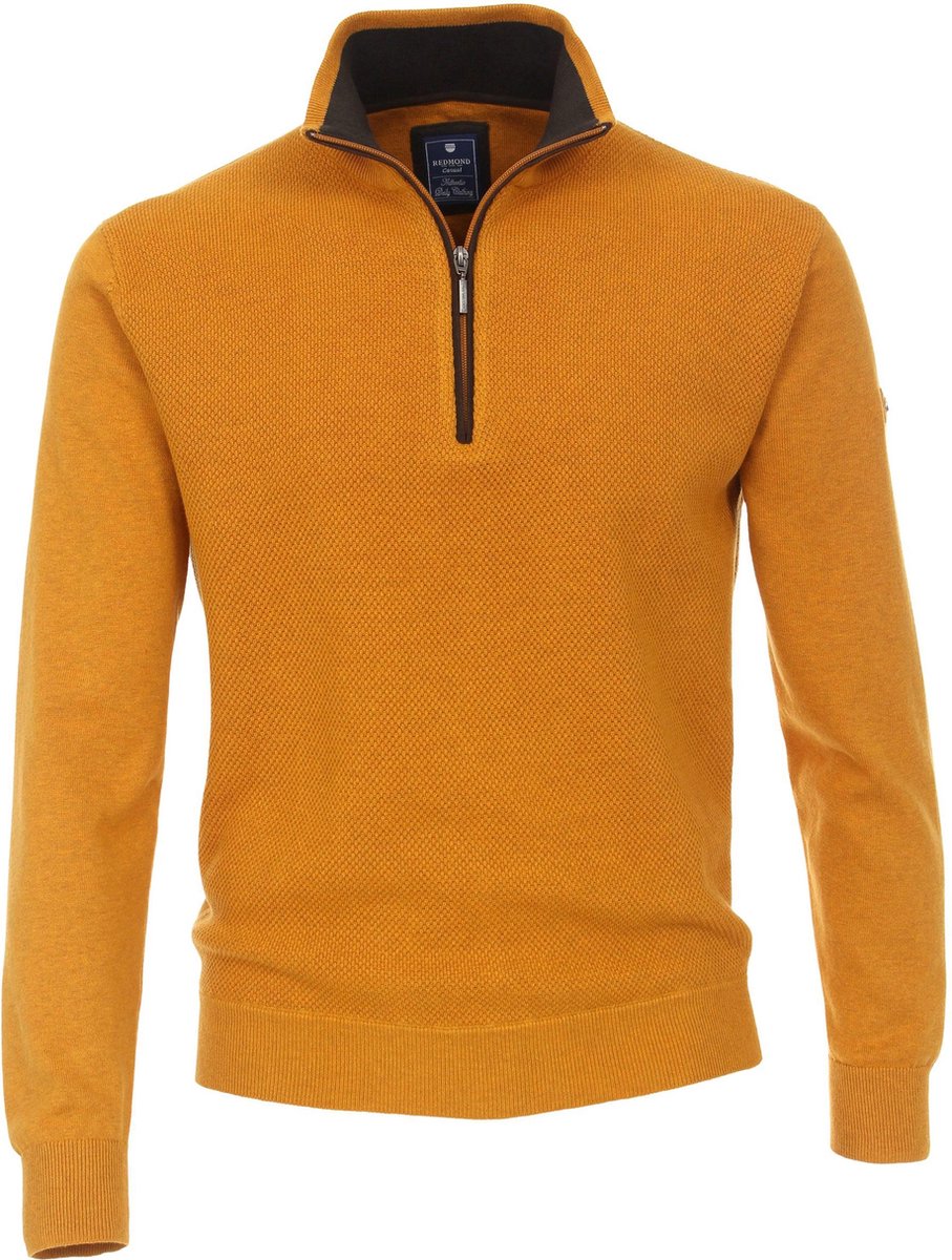 Redmond heren schipperstrui katoen met rits - okergeel structuur -  Maat: 3XL