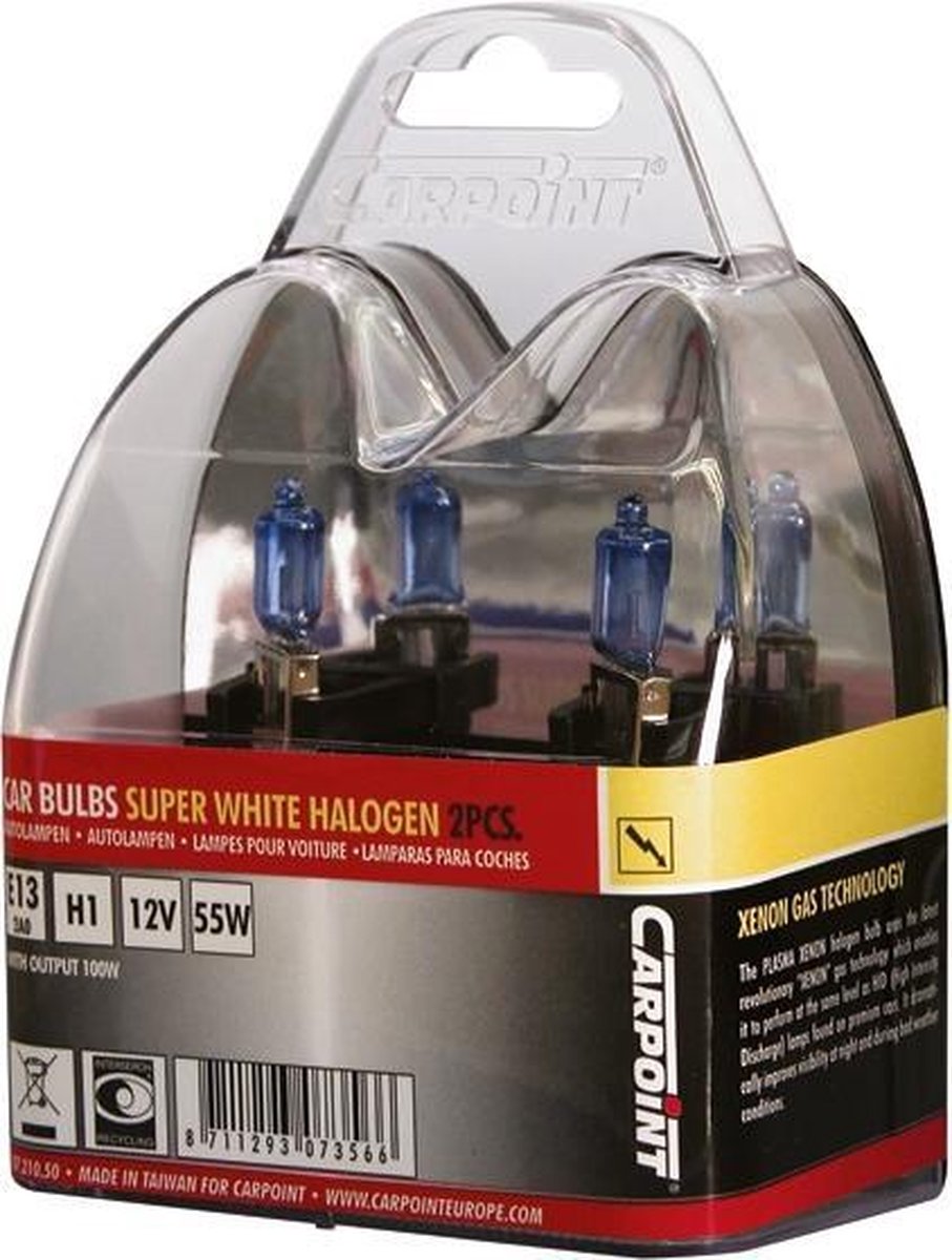 Carpoint Halogeen lampen - Autolampen H1 - Superwhite - 12V - 2 Stuks